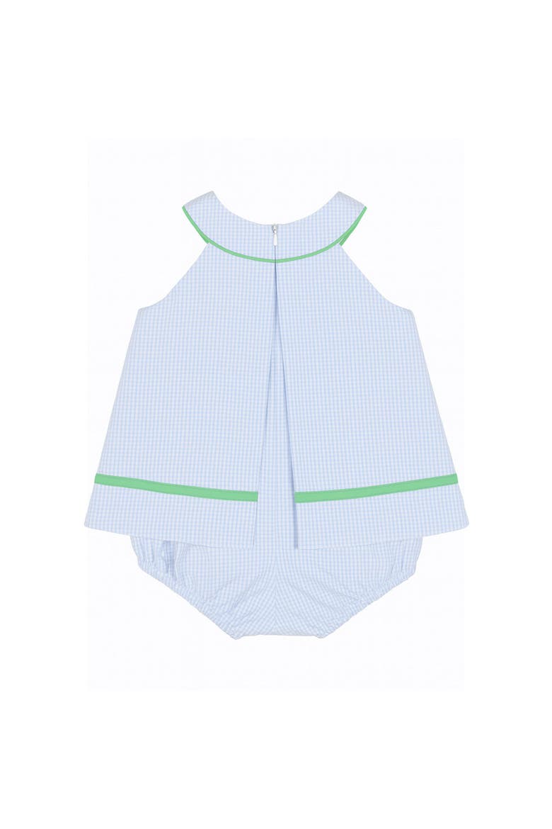 Check Seersucker Skirted Romper with Golf Cart, Alternate, color, Blue/White