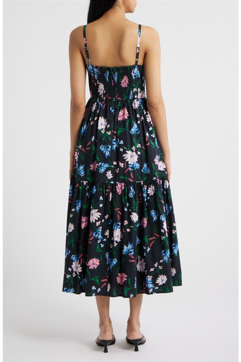 Floral Fit & Flare Midi Dress, Alternate, color, RICH BLACK