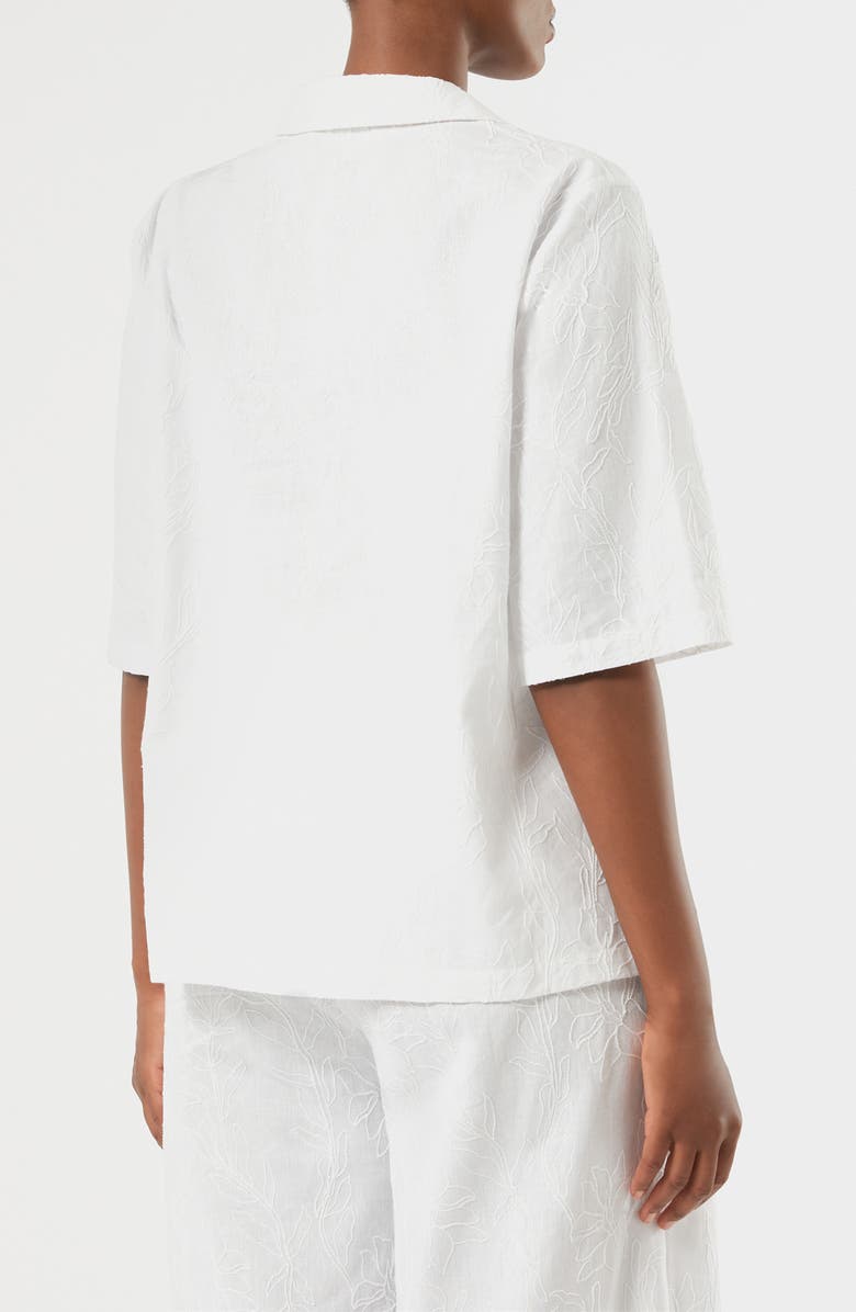 Marina Rinaldi Visino Embroidered Linen & Cotton Camp Shirt, Alternate, color, Optical White
