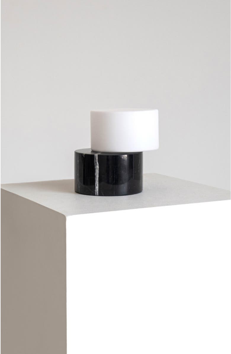 Brightech ZigZag 6" Crescent Moon Sculptural LED Desk Lamp with Marble and Glass, Rotatable Shade, Bulb Included, Main, color, Classic Black