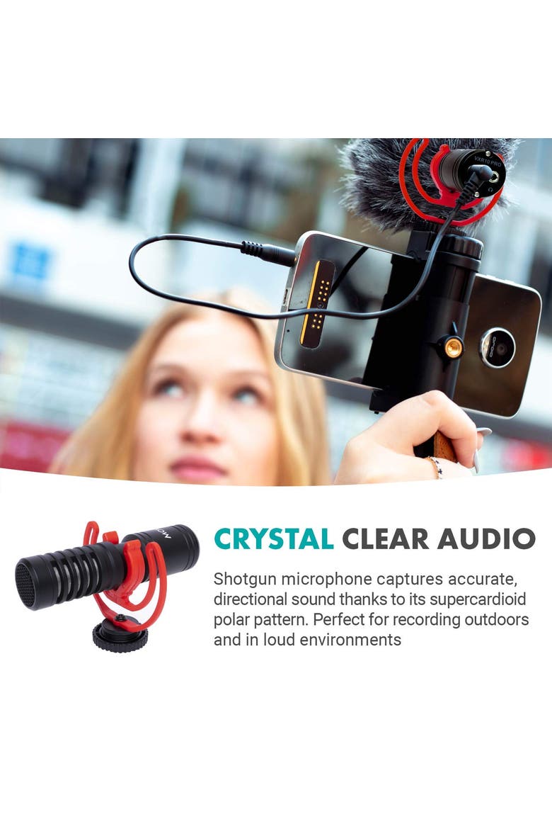 iVlog3 Smartphone Video Bundle with Microphone, Mini Tripod, LED Camera Light, Wide-Angle Lens, Alternate, color, Black