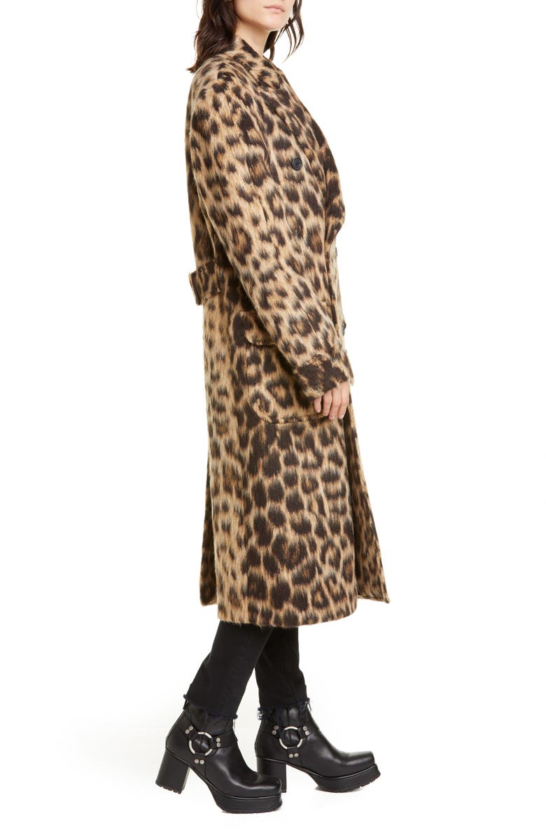 R13 Leopard Print Wool & Alpaca Double Breasted Coat, Alternate, color, 