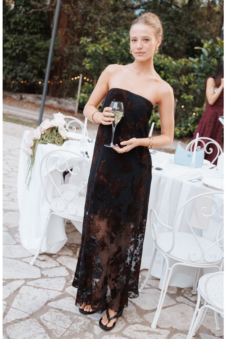 Alegra Strapless Maxi Dress, Alternate, color, BLACK FLORAL