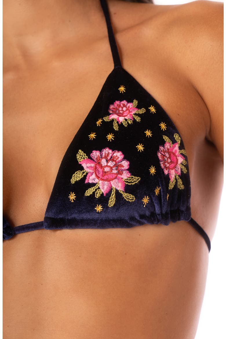 Bouquet Bliss Balmy Reversible Triangle Bikini Top, Alternate, color, DARK BLUE