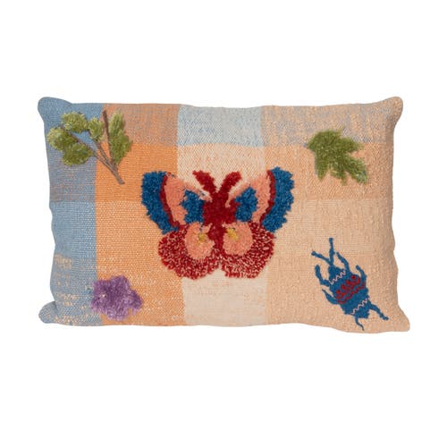 Storied Home Indoor/outdoor Woven Fabric Pillow With Tufting, Embroidery, And Insects, Multicolor