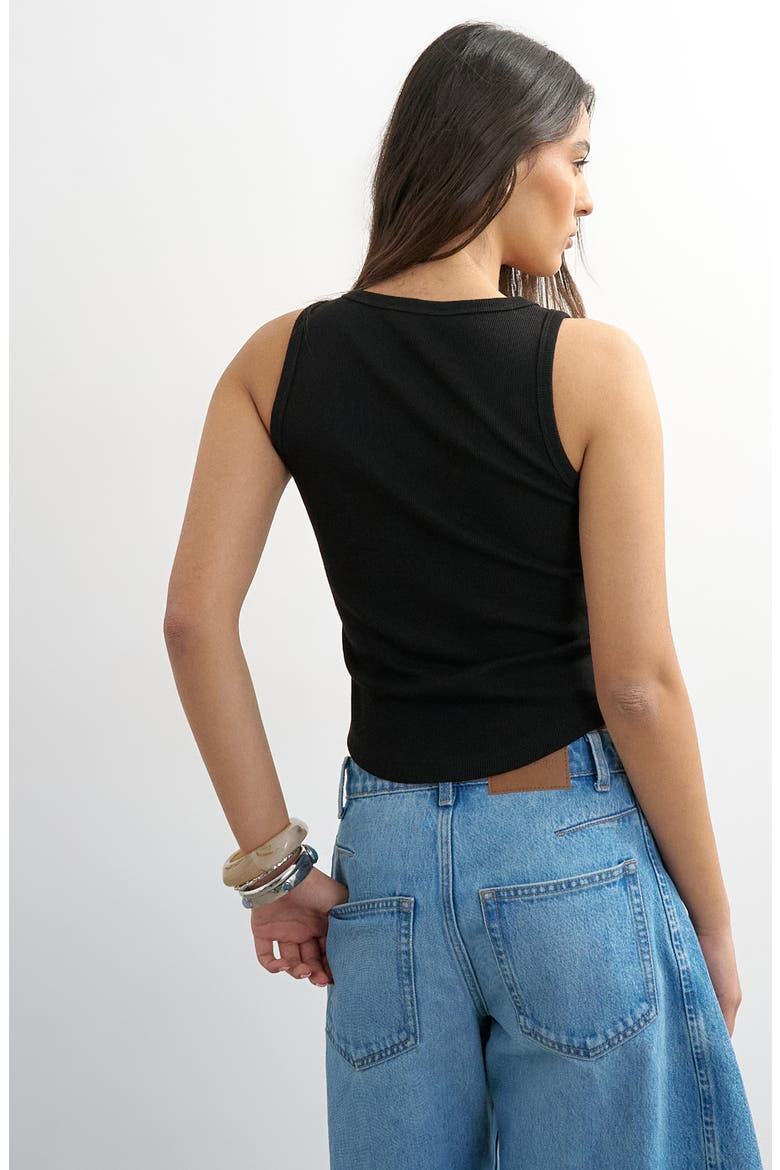 Rib Curved Hem Stretch Cotton Tank, Alternate, color, BLACK