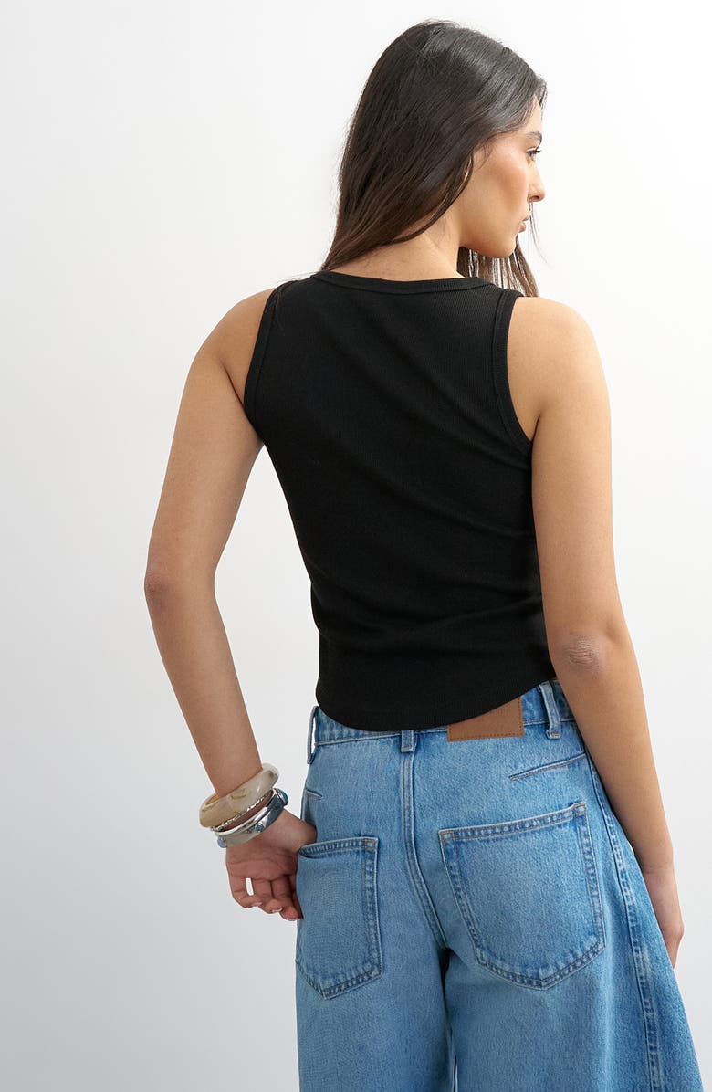 Topshop Rib Curved Hem Stretch Cotton Tank, Alternate, color, Black