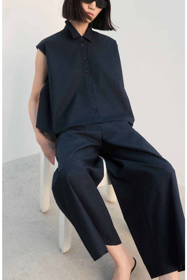 Pull-On Wide Leg Cotton Pants, Alternate, color, NAVY