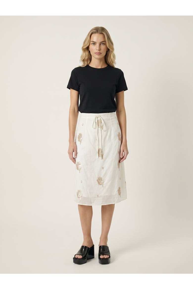 Sequin Embellished Midi Skirt with Drawstring Waist, Alternate, color, White