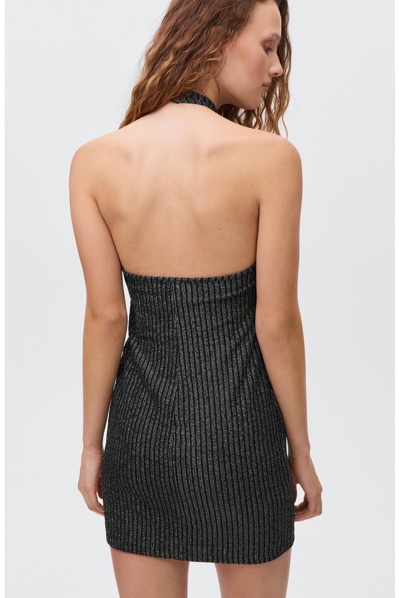 Metallic Halter Neck Ribbed Minidress, Alternate, color, BLACK