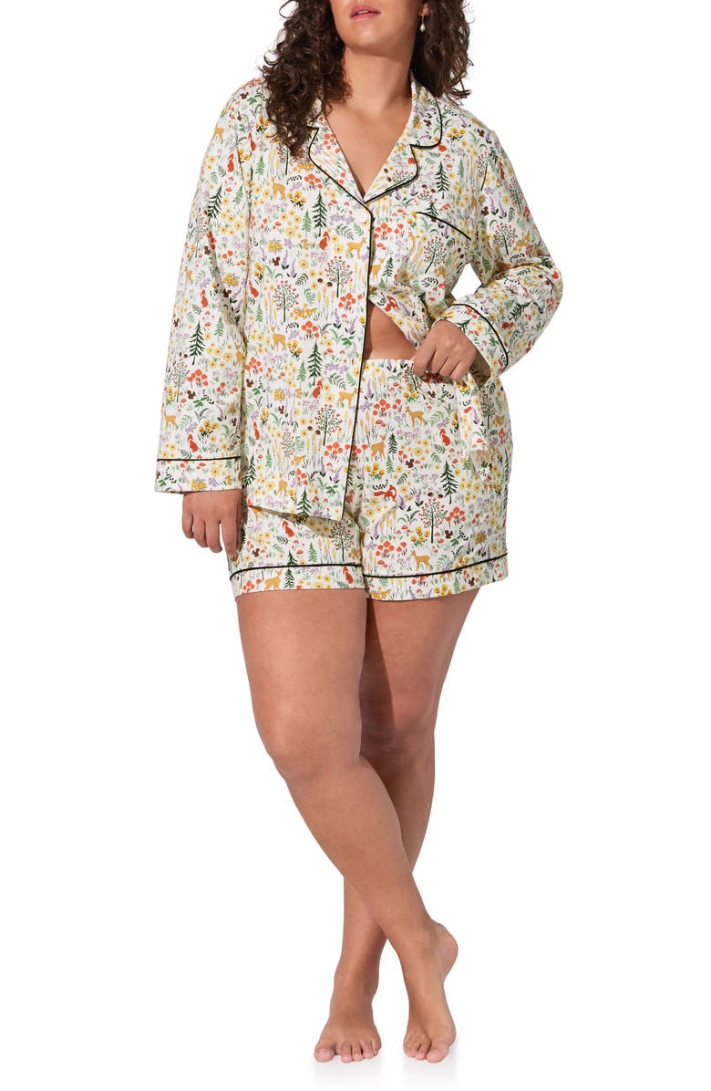 BedHead Pajamas Print Long Sleeve Stretch Organic Cotton Jersey Short Pajamas, Alternate, color, Forest Trails