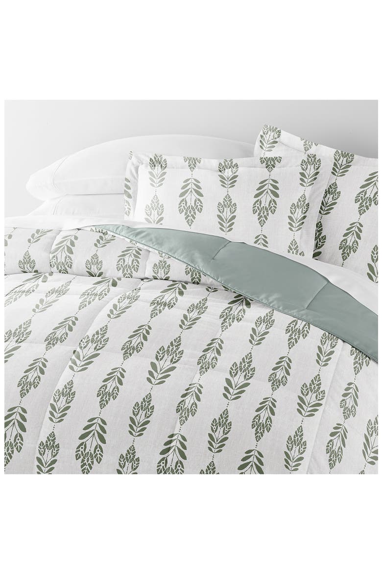 Folk Leaves Reversible 3-Piece Comforter Set, Alternate, color, EUCALYPTUS