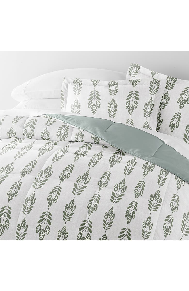 HOMESPUN Folk Leaves Reversible 3-Piece Comforter Set, Alternate, color, Eucalyptus