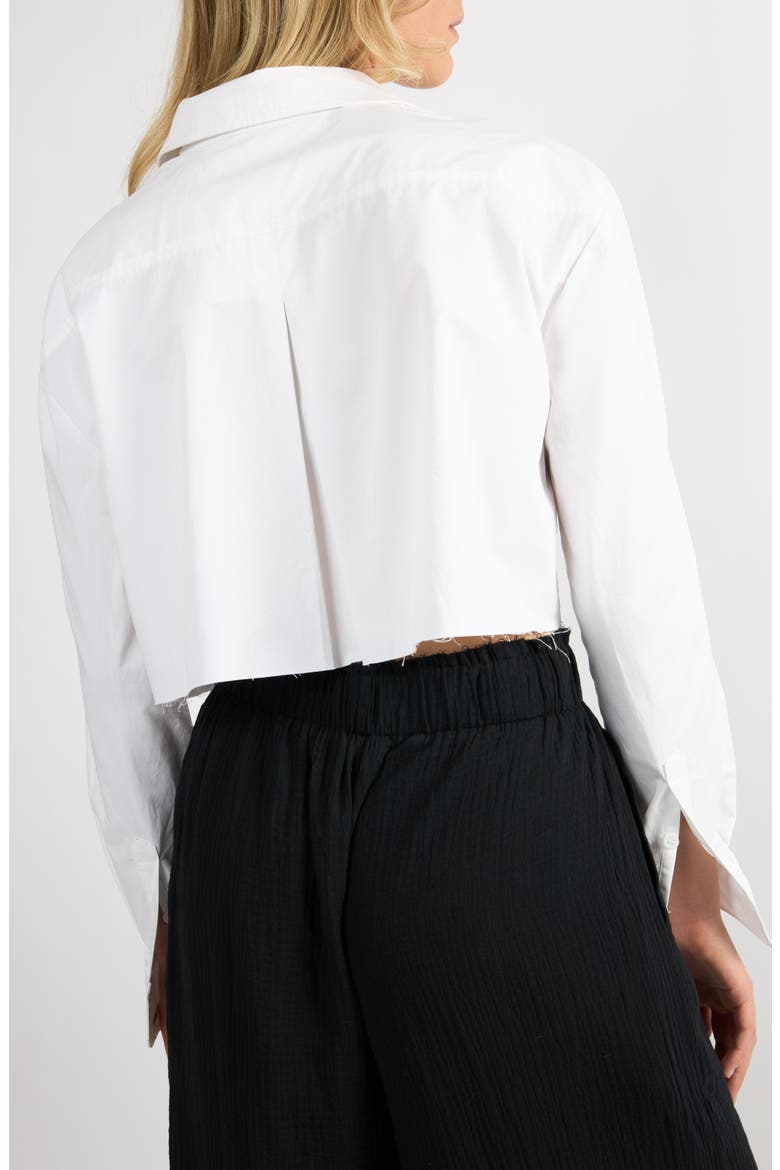 Logo Embroidered Crop Button-Up Shirt, Alternate, color, WHITE