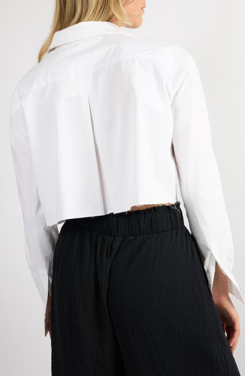 Viens Avec Moi Logo Embroidered Crop Button-up Shirt In White