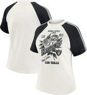 WEAR by Erin Andrews Women's WEAR by Erin Andrews White Las Vegas Raiders Sleeve Stripe Distressed Raglan T-Shirt