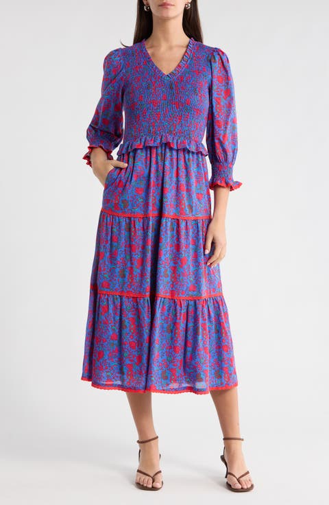 Tanya Floral Print Long Sleeve Smocked Dress
