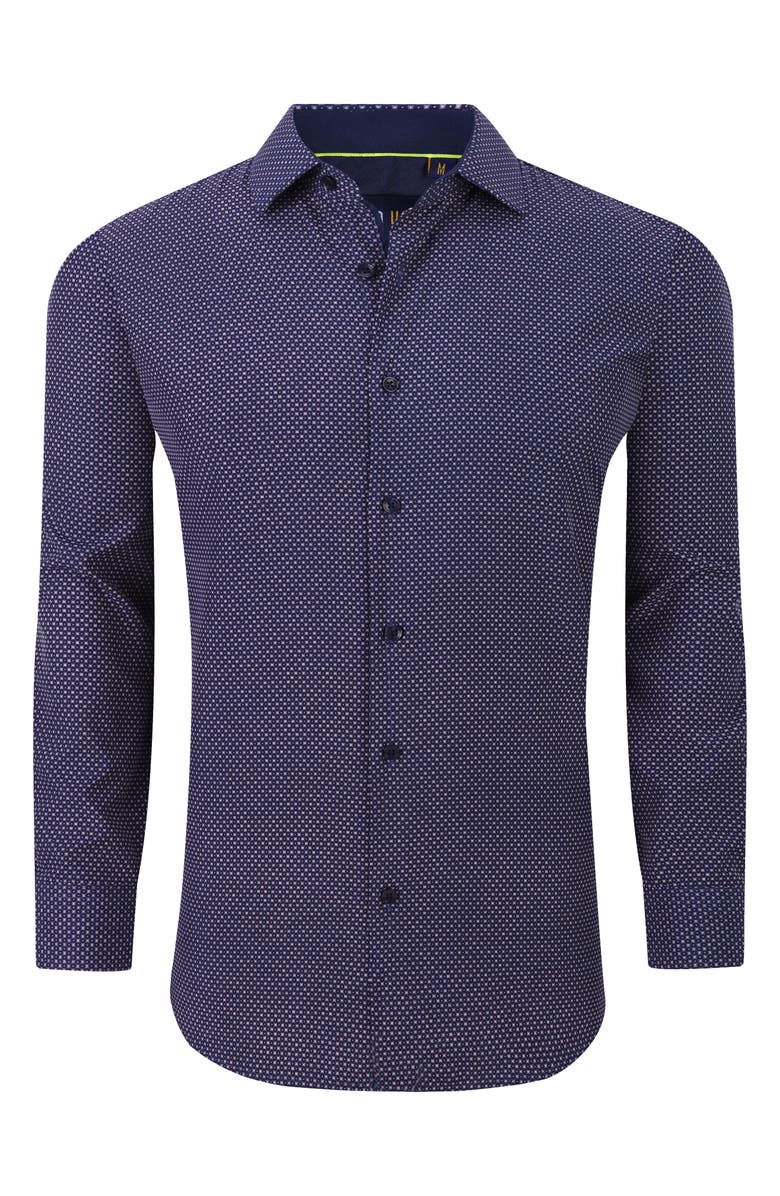 Azaro Uomo Slim Fit Geometric Print Performance Dress Shirt, Alternate, color, Navy