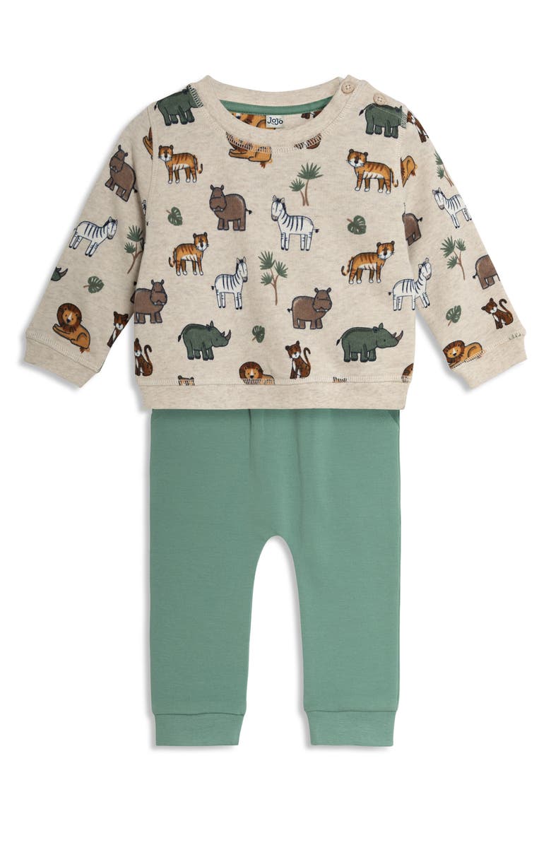 JOJO MAMAN BEBE Safari Animal Sweatshirt & Joggers Set, Main, color, Natural