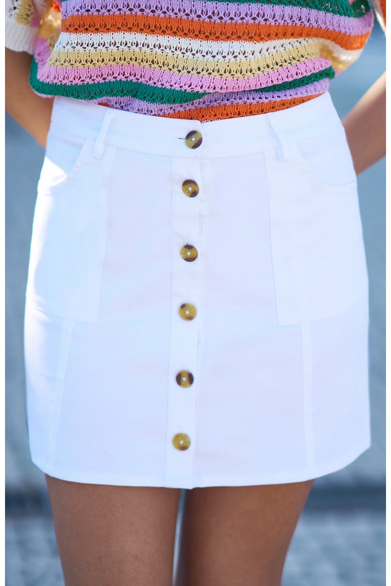 Cotton Stretch Button-Up Mini Skirt, Alternate, color, White