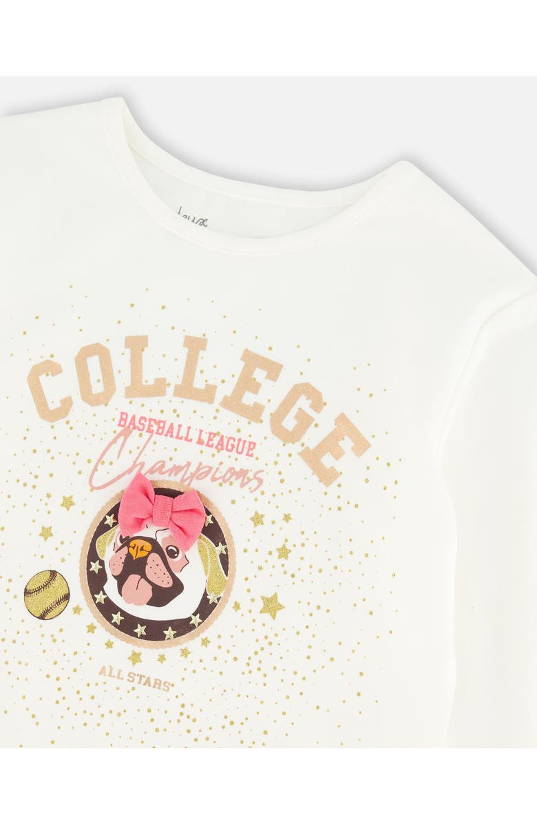 Deux par Deux Girl's Organic Cotton T-Shirt With Print Off White, Alternate, color,