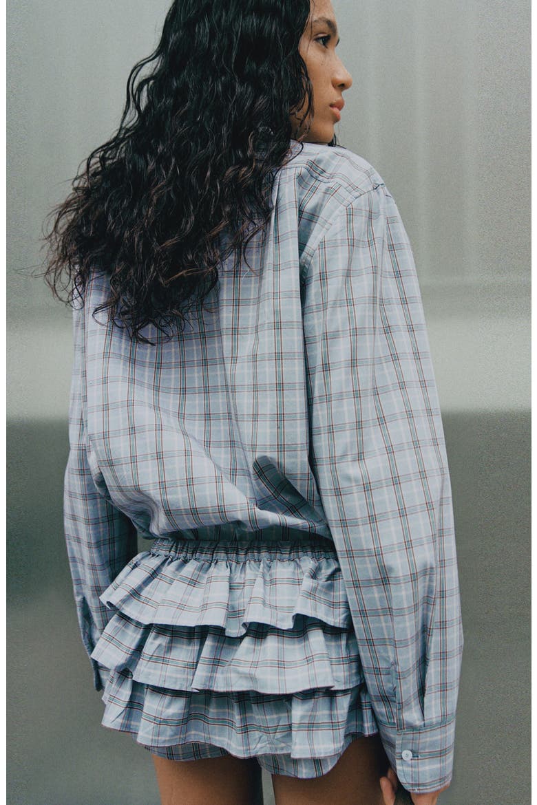 Ruffled Check Shorts, Alternate, color, BLUE