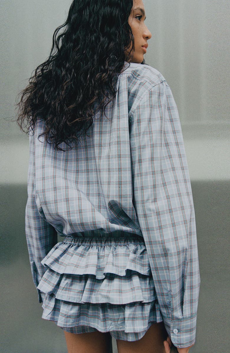 MANGO Ruffled Check Shorts, Alternate, color, Blue