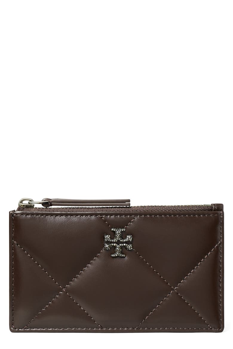 Small Kira Pavé Diamond Quilted Leather Card Case, Main, color, COCOA