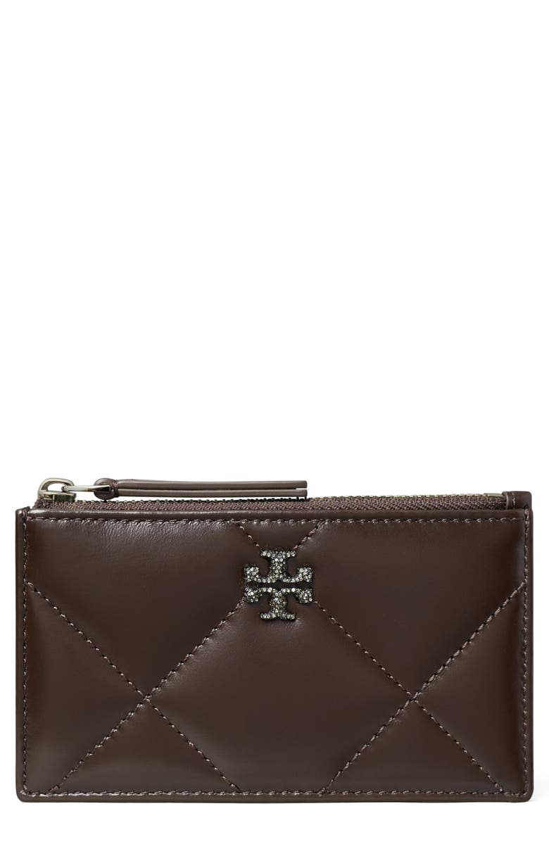 Tory Burch Small Kira Pavé Diamond Quilted Leather Card Case, Main, color, Cocoa