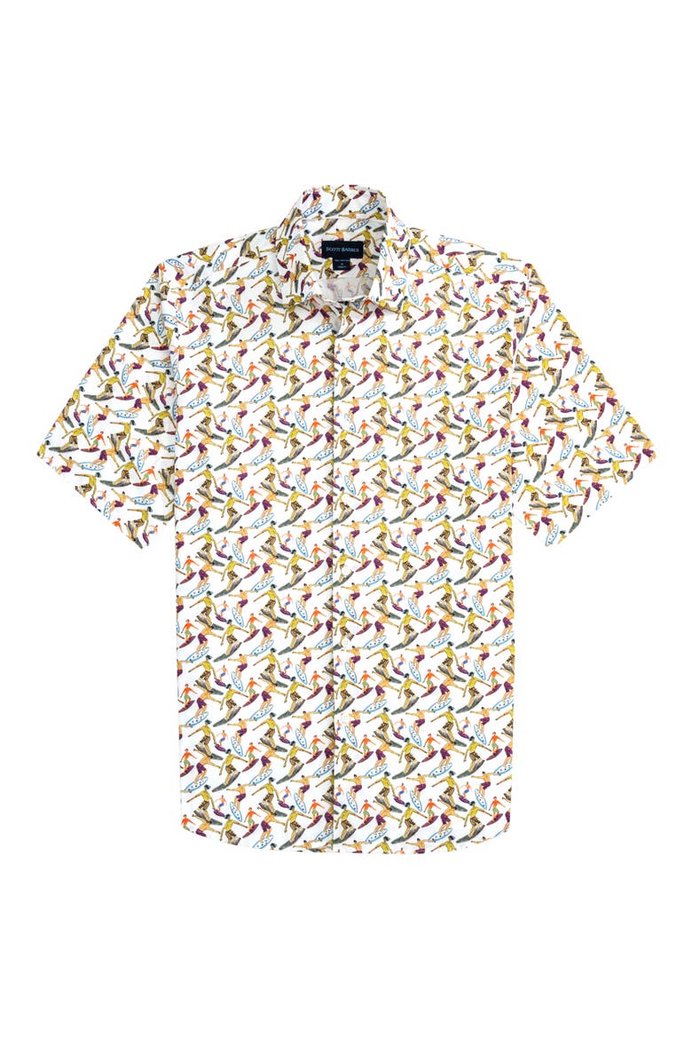 Surf Print Short Sleeve Button-Up Shirt, Alternate, color, WHITE