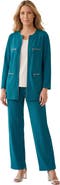 Roaman's Plus Size French Terry Zip Front Wide Leg Pant Set