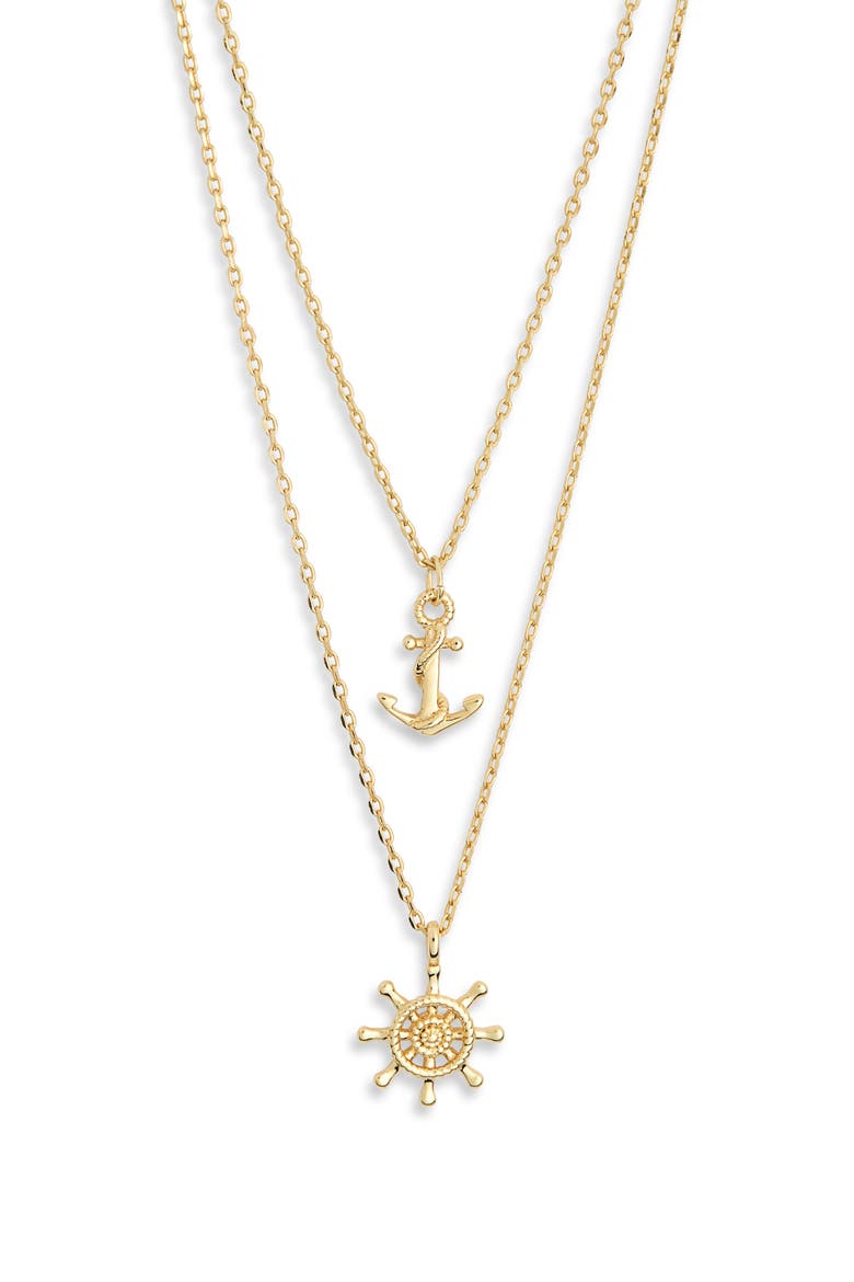 You & Me Set of 2 Anchor & Wheel Pendant Necklaces, Alternate, color, GOLD