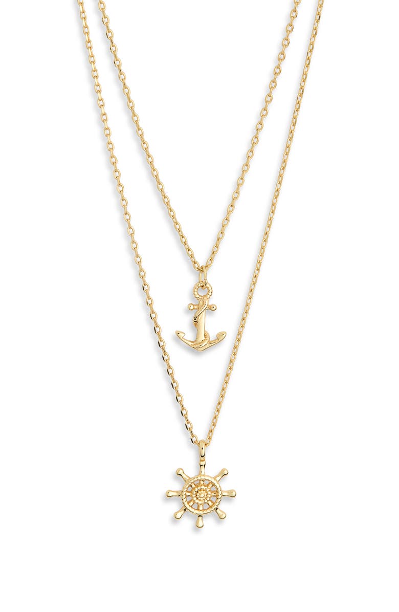 Leith You & Me Set of 2 Anchor & Wheel Pendant Necklaces, Alternate, color, Gold