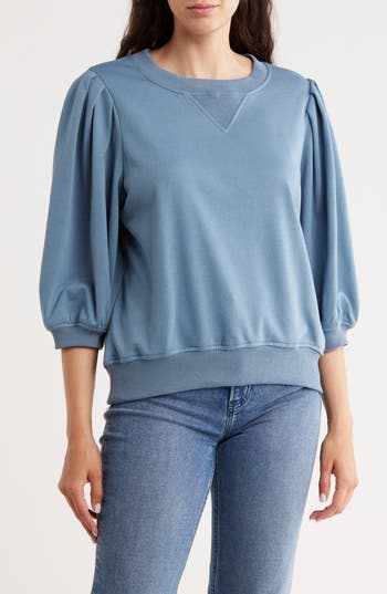 Bluegrey Balloon Sleeve Crop Sweatshirt In Blue