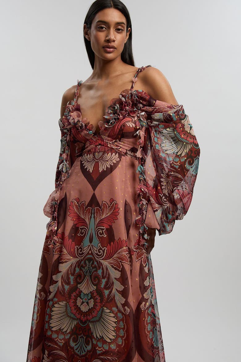 Petite Cold Shoulder Maxi Dress, Alternate, color, Rust