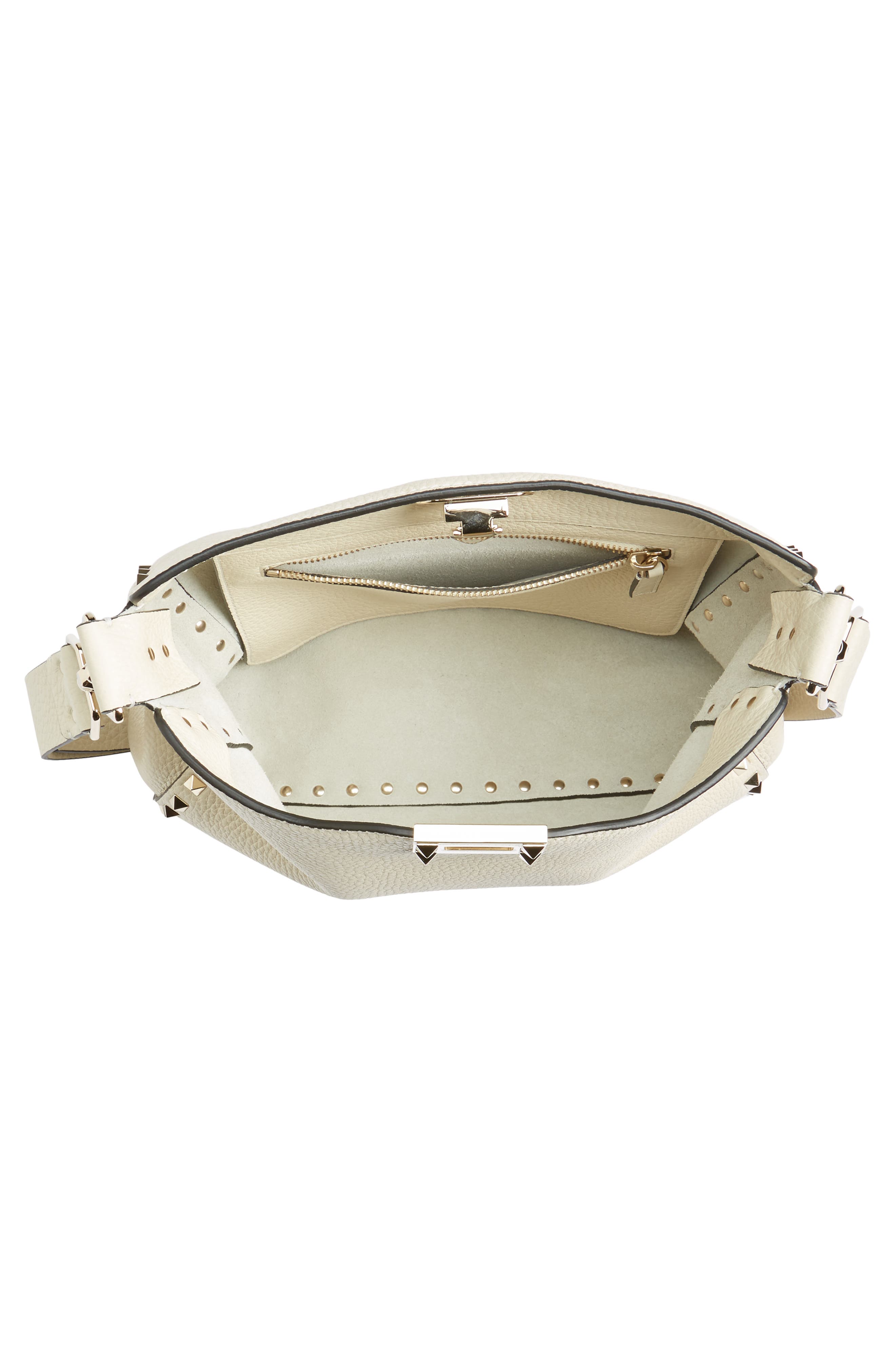 Small Rockstud Leather Hobo, Alternate, color, IVORY