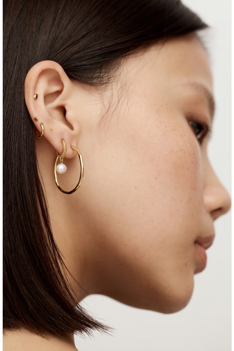 Heirloom Freshwater Pearl Drop Huggie Hoop Earrings, Alternate, color, 18CT GOLD VERMEIL / PEARL