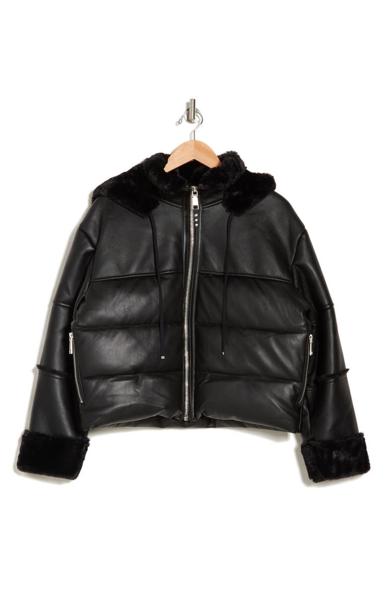 Rebecca Minkoff Faux Leather Puffer Jacket with Faux Fur Lining, Alternate, color, 