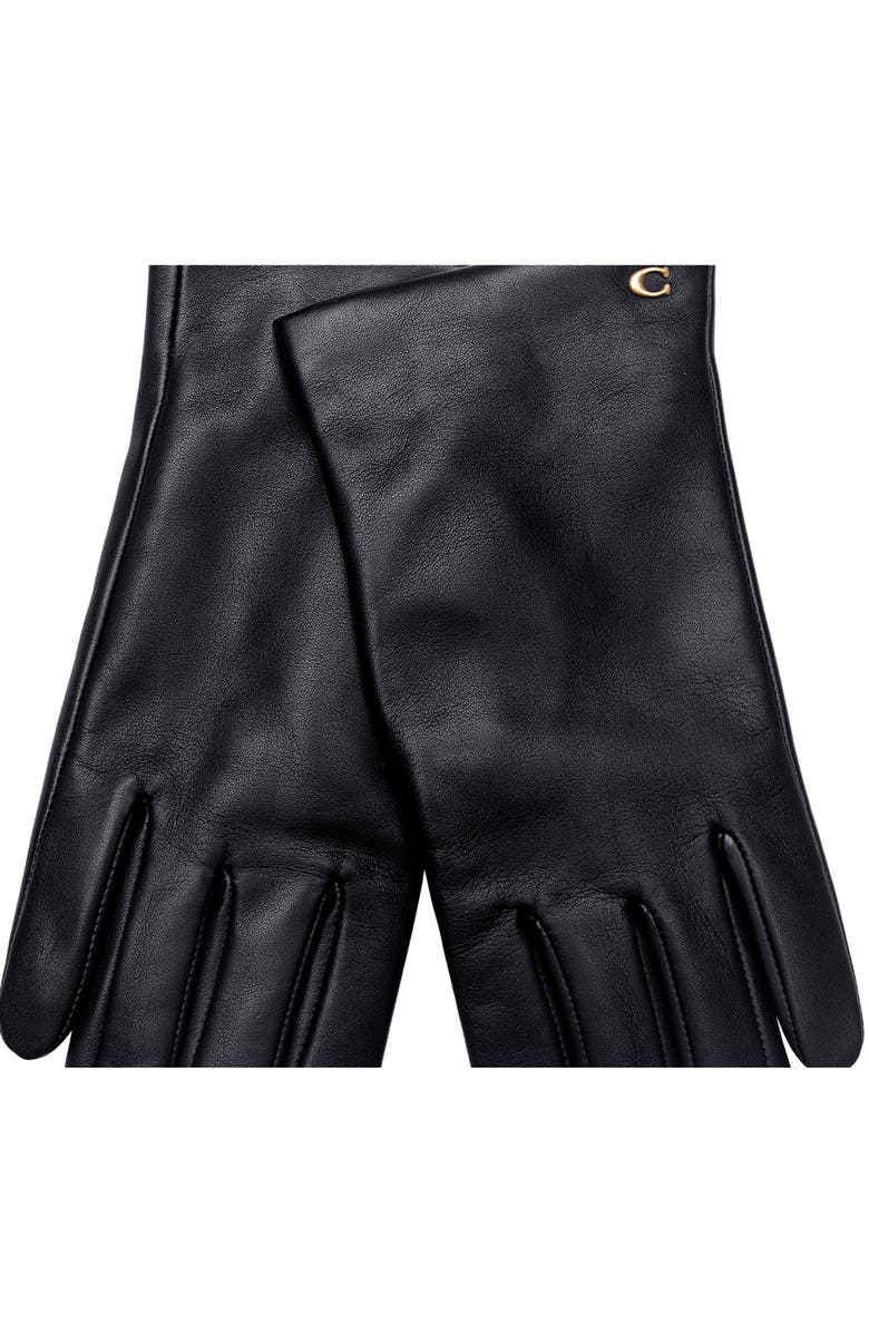 COACH Logo Hardware Leather Tech Gloves, Alternate, color, 