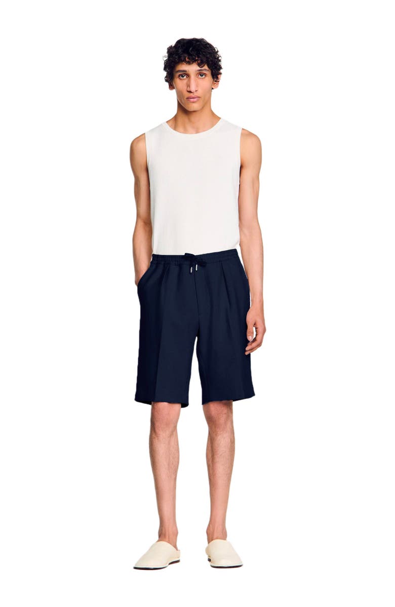 SANDRO Jersey Bermuda shorts, Alternate, color, Navy Blue