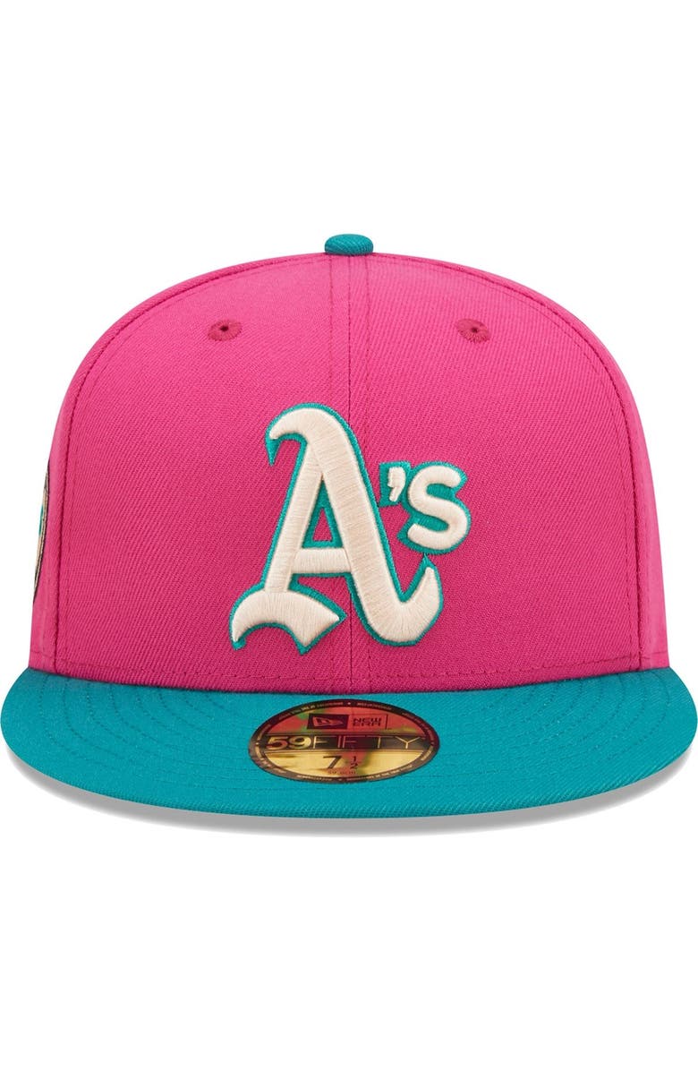 New Era Men's New Era Pink/Green Oakland Athletics Cooperstown Collection 1972 World Series Passion Forest 59FIFTY Fitted Hat, Alternate, color, 