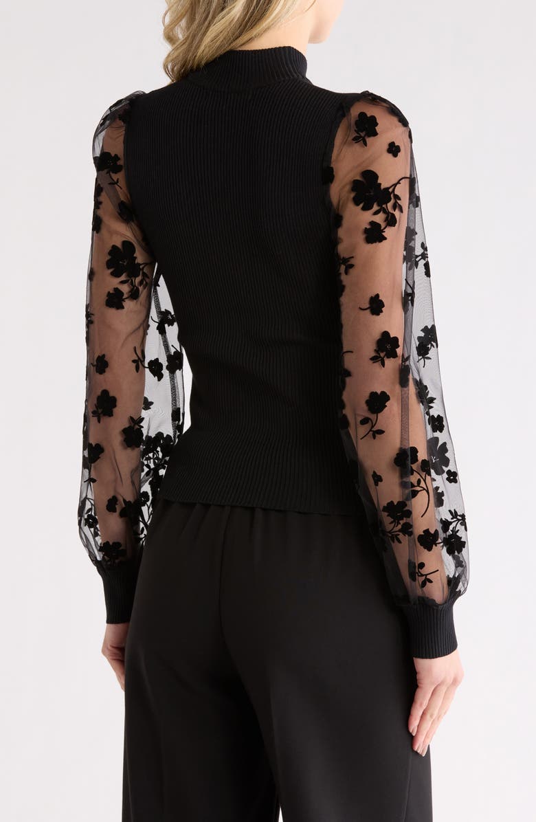 Madden Girl Flocked Flower Mesh Sleeve Sweater, Alternate, color,