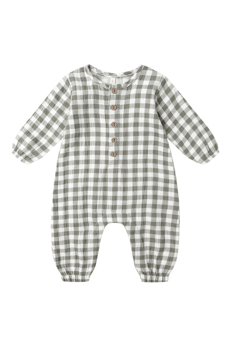 Forest Check Organic Cotton Romper, Main, color, GREEN