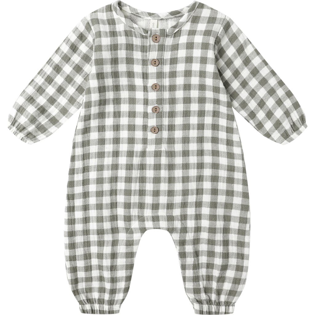 Quincy Mae Forest Check Organic Cotton Romper In Green