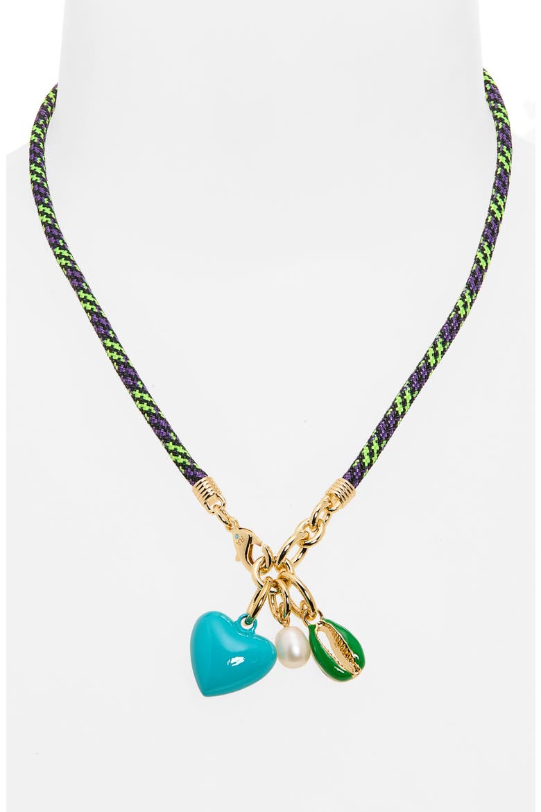 The Happy Cord Cultured Pearl Charm Necklace, Alternate, color, KIWI/ GOLD