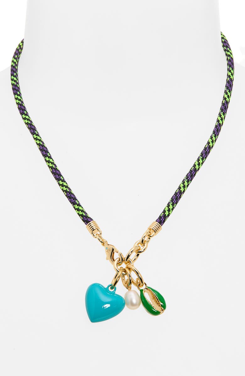 ROXANNE ASSOULIN The Happy Cord Cultured Pearl Charm Necklace, Alternate, color, Kiwi/ Gold