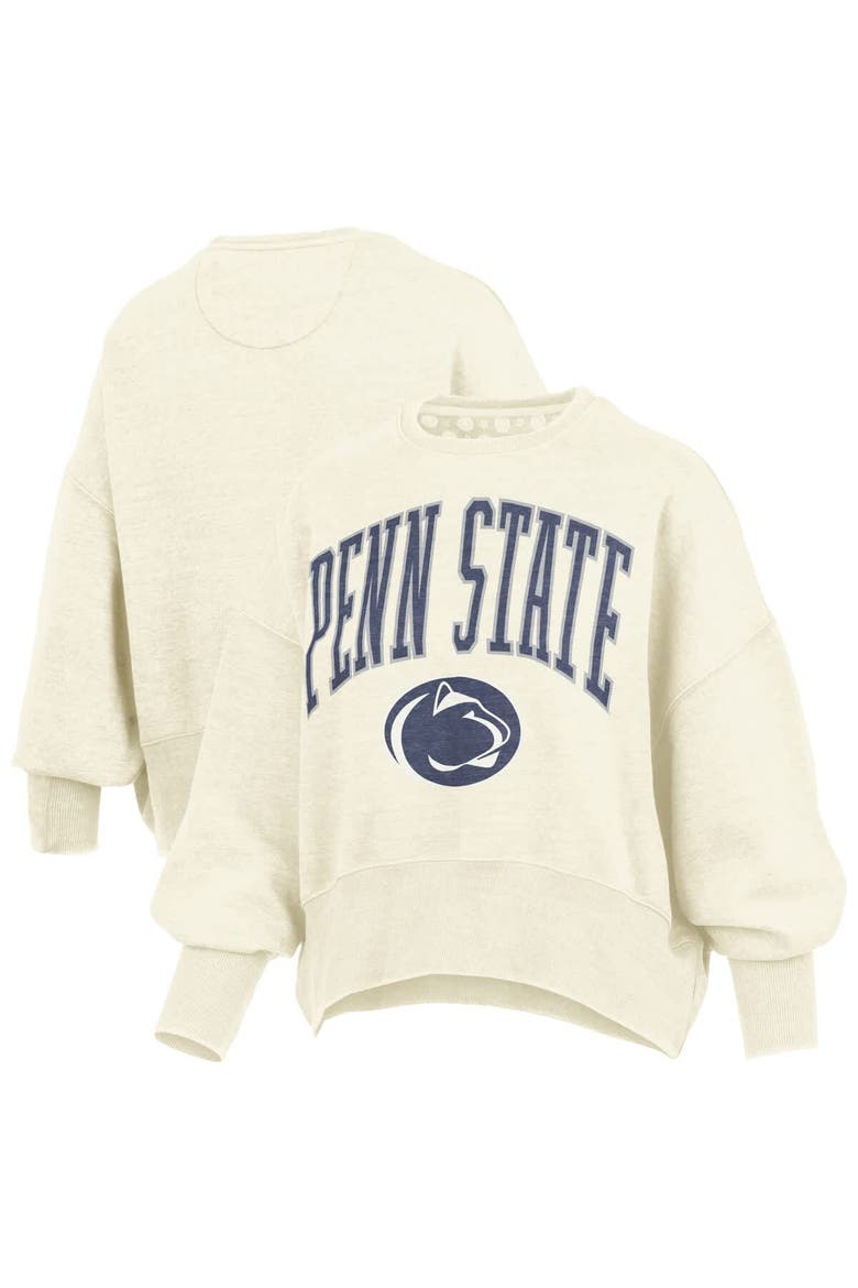 Women's Pressbox Natural Penn State Nittany Lions Oversized Waist-Length Crewneck Sweatshirt, Main, color, Natural