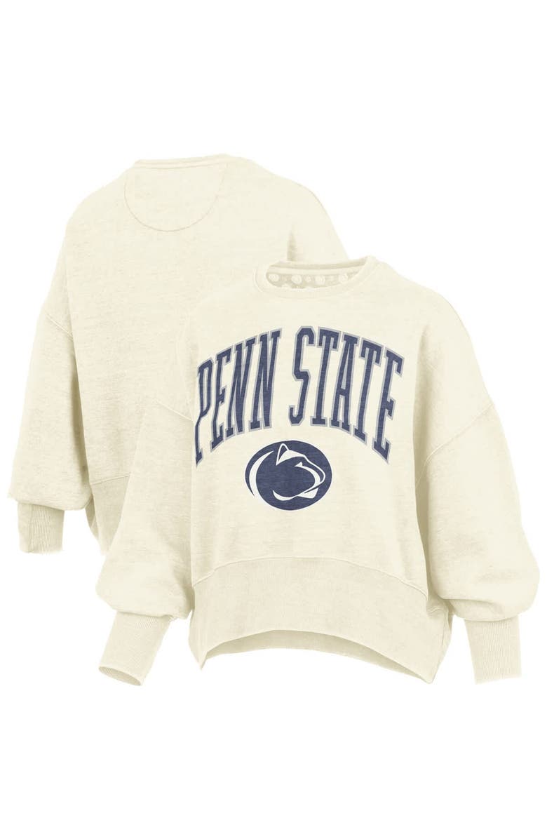 PRESSBOX Women's Pressbox Natural Penn State Nittany Lions Oversized Waist-Length Crewneck Sweatshirt, Main, color, Natural