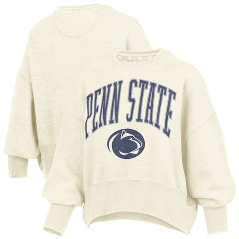 Women's Pressbox Natural Penn State Nittany Lions Oversized Waist-Length Crewneck Sweatshirt