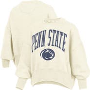 PRESSBOX Women's Pressbox Natural Penn State Nittany Lions Oversized Waist-Length Crewneck Sweatshirt